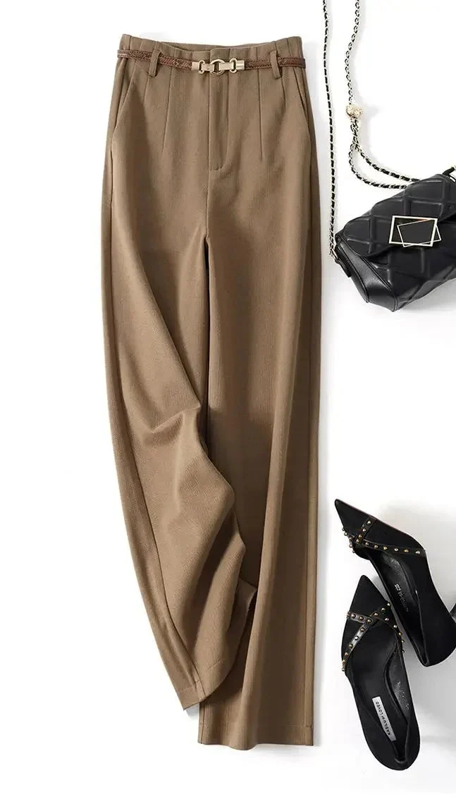Adelia | 50% Wool Belted Wide Leg Trousers