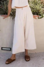 Olympie | Pleated Cotton Linen Culottes