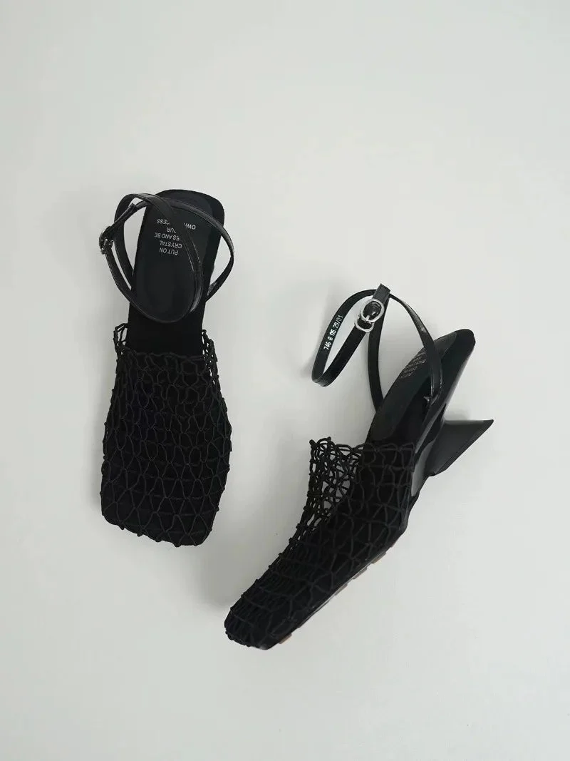 Alida | Braided Linen Square Toe Heels