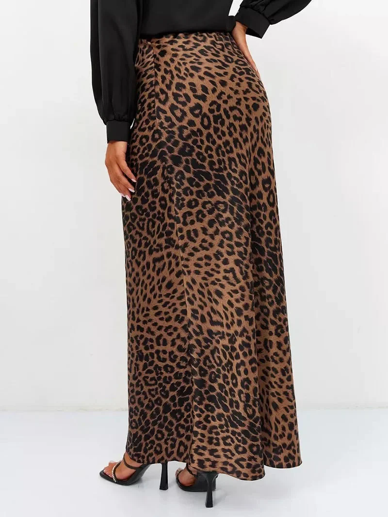 Alexandrine | Leopard Print Satin Skirt