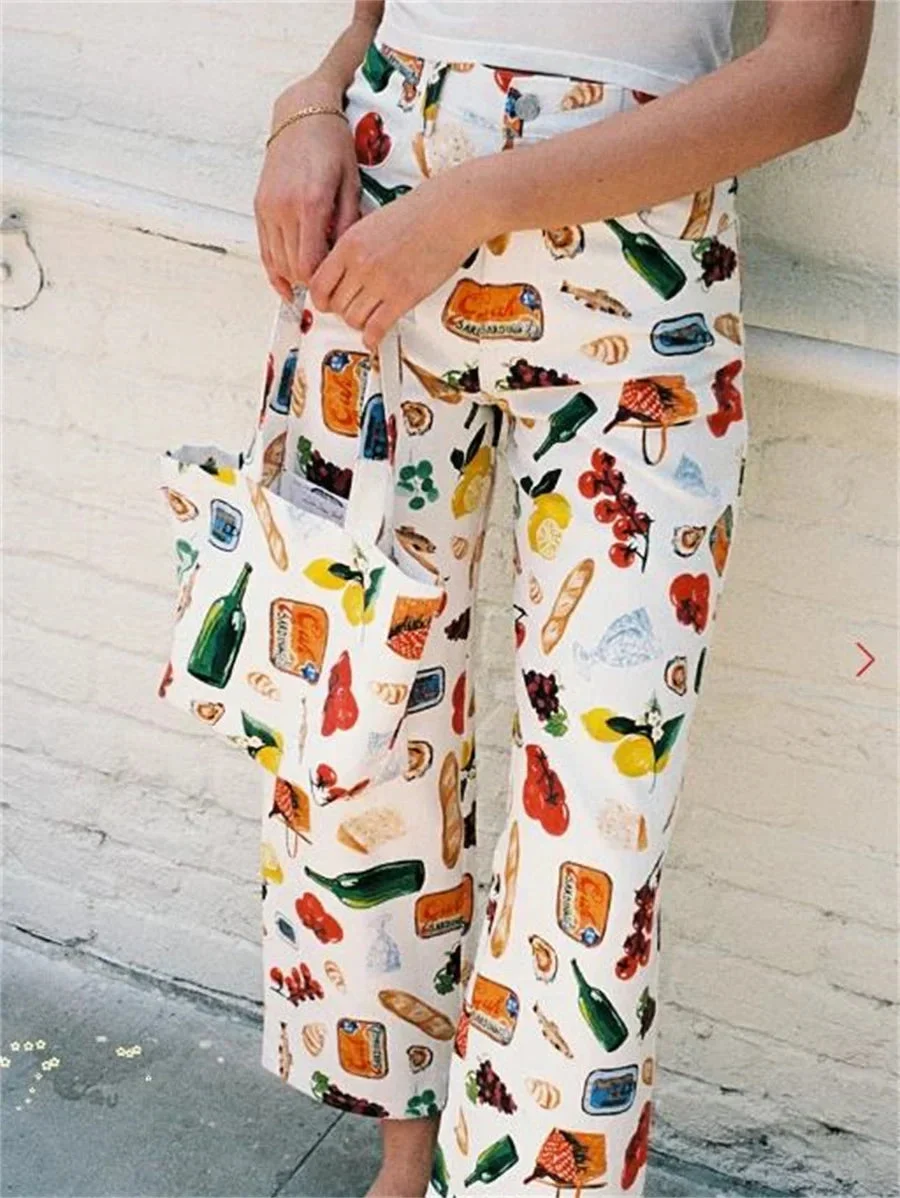 Marcelina | Printed Denim Straight Leg Jeans