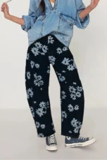 Celine | Printed Cotton Denim Wide Leg Jeans