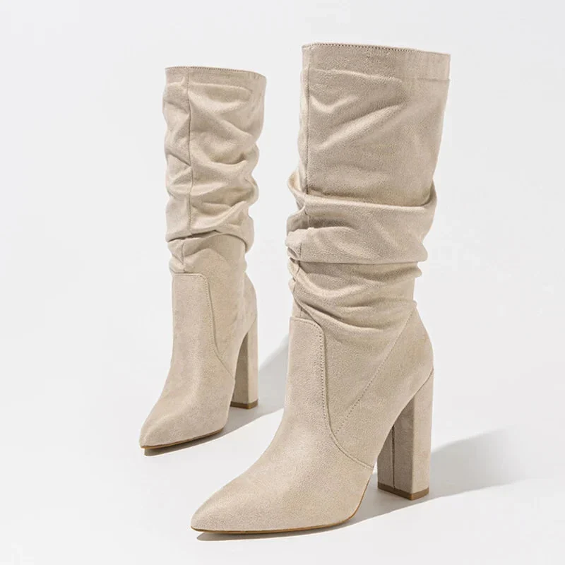 Therese | Pleated Suede Heel Boots