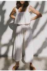 Olympie | Pleated Cotton Linen Culottes