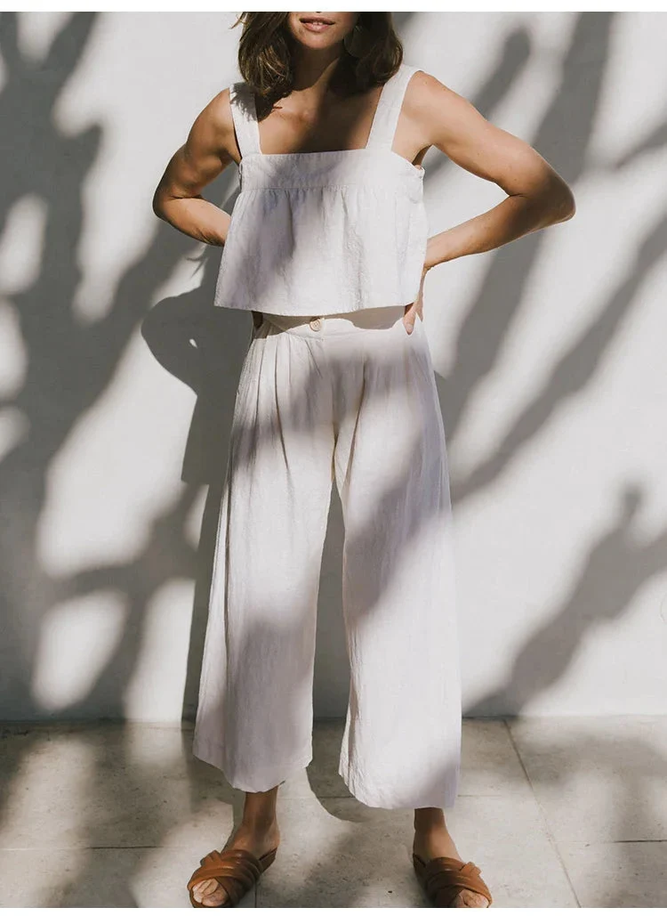 Olympie | Pleated Cotton Linen Culottes