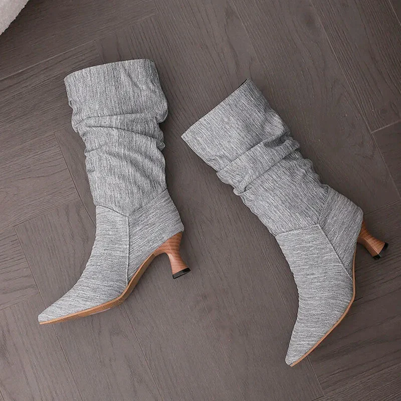 Agathe | Mid-Calf Slip-On Heel Boots