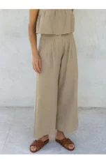 Olympie | Pleated Cotton Linen Culottes