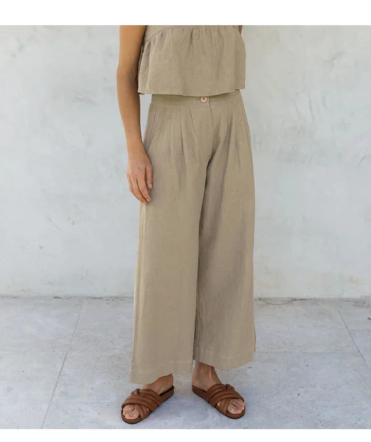 Olympie | Pleated Cotton Linen Culottes