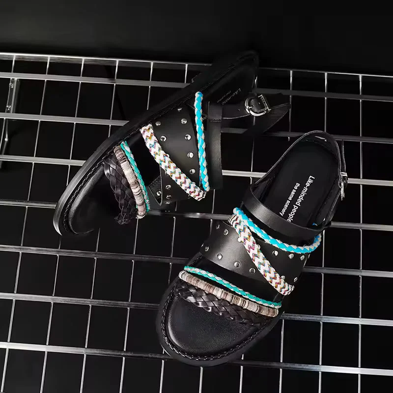 Isaline | Braided Cowhide Flat Sandals