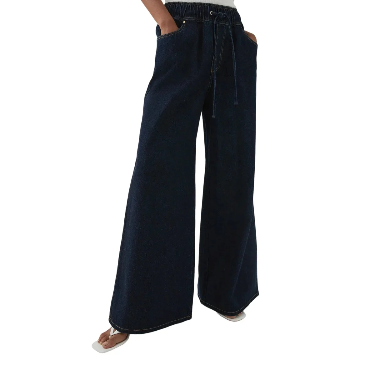 Mariange | Drawstring Wide Leg Denim Jeans
