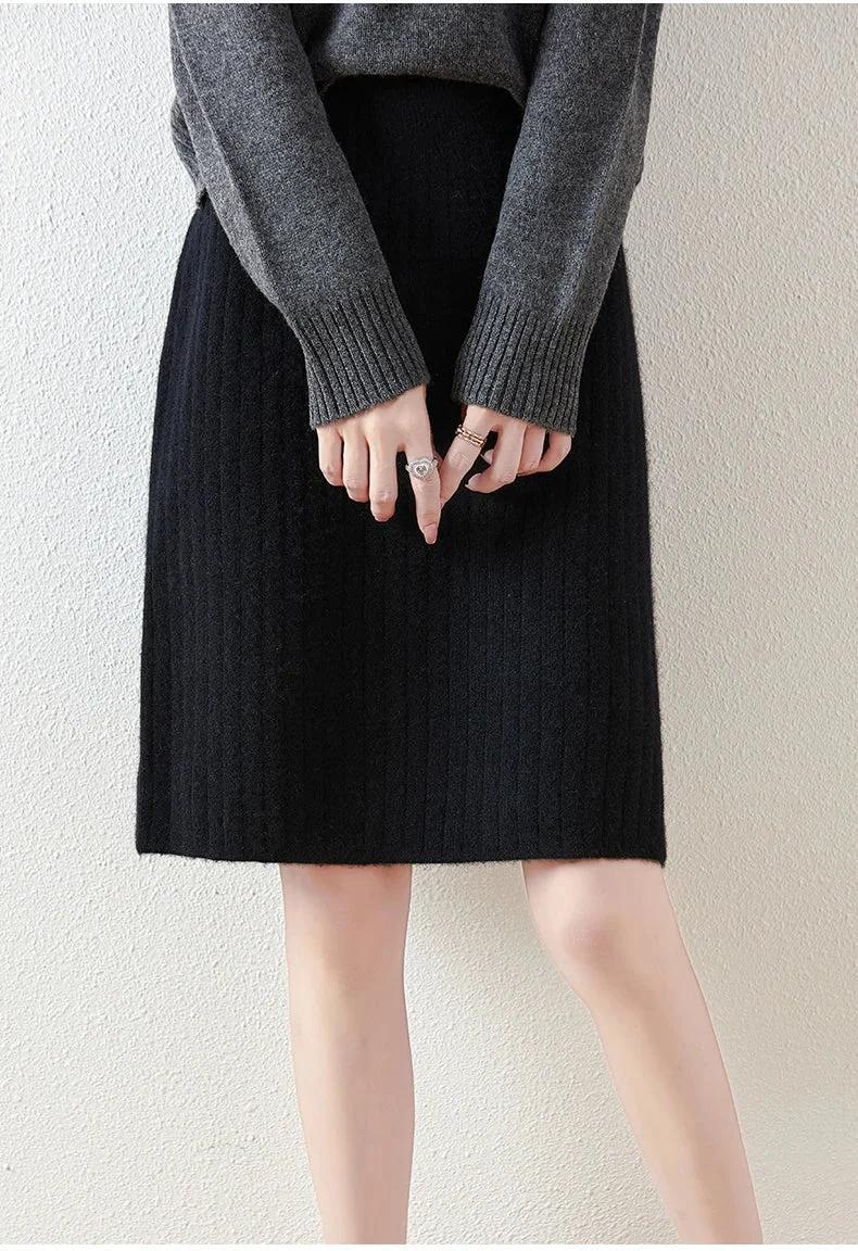 Rejeanne | Ribbed Merino Wool Midi Skirt