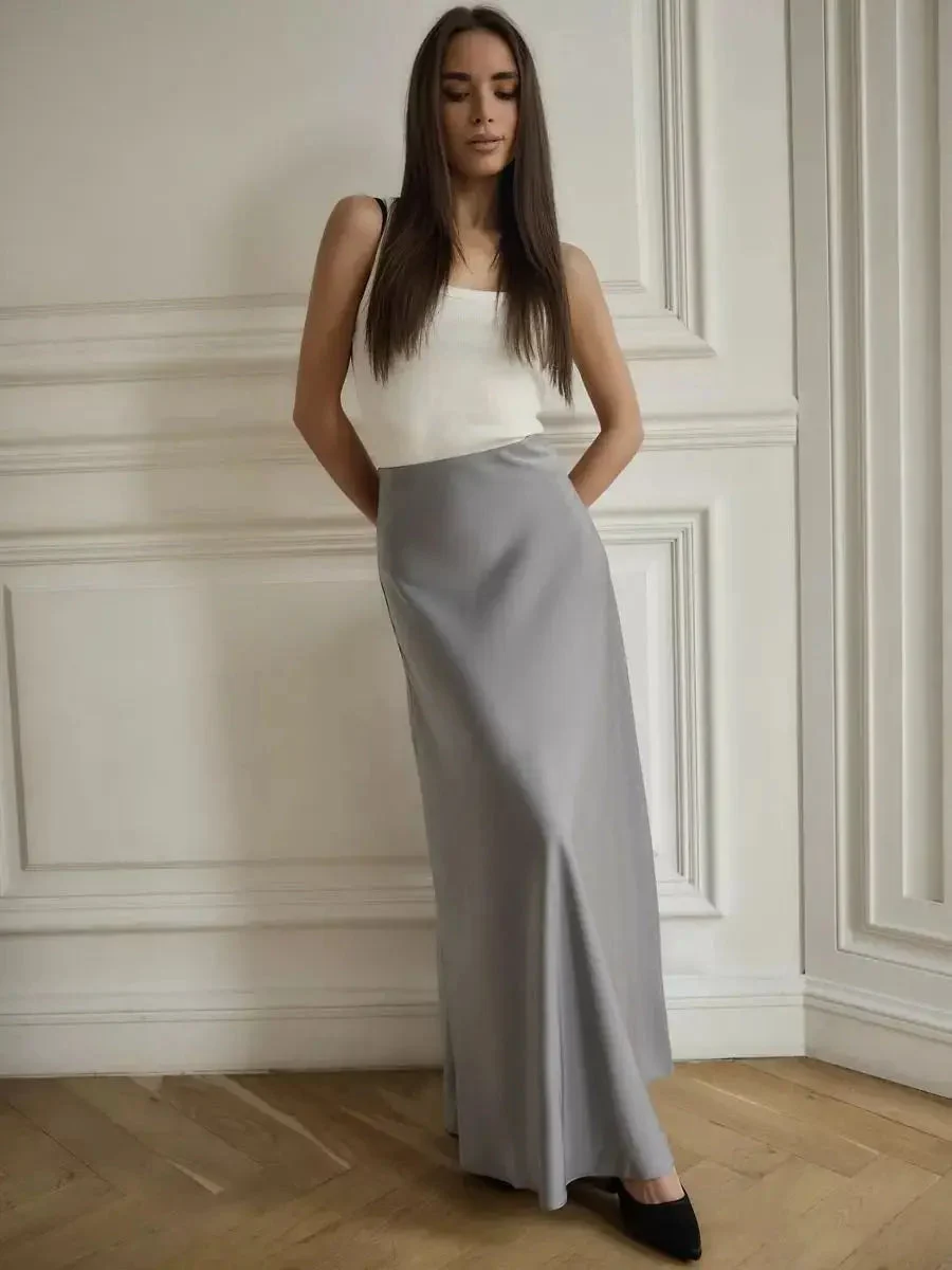 Deborah | Fishtail Hem Satin Maxi Skirt