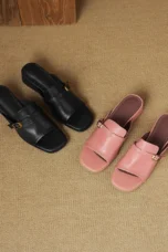 Gerardine | Leather Buckle Mid Heel Slides