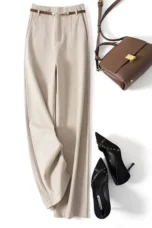 Adelia | 50% Wool Belted Wide Leg Trousers