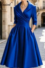 Antonia | Satin Lapel Collar Evening Dress