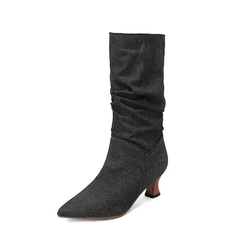 Agathe | Mid-Calf Slip-On Heel Boots