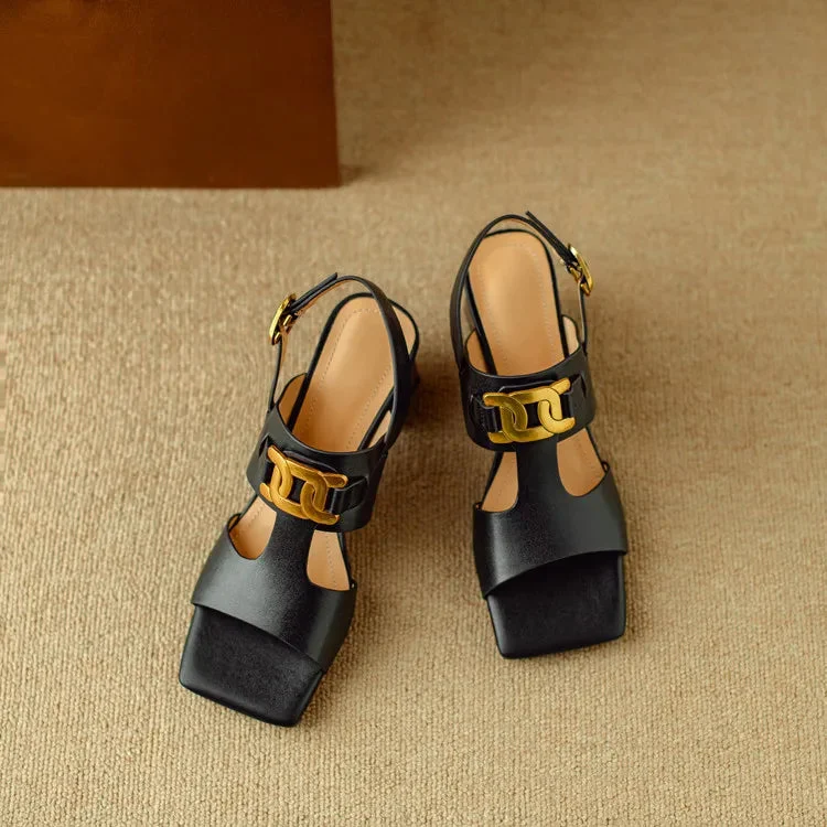 Hortensia | Chain Detail Block Heel Sandals