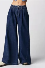 Tharsile | Pleated 100% Cotton Wide Jeans