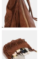 Suede Fringe Bag, Leather Seams