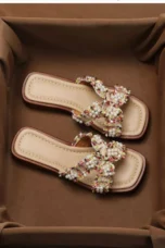 Inez | Pearl Detail Peep Toe Slides