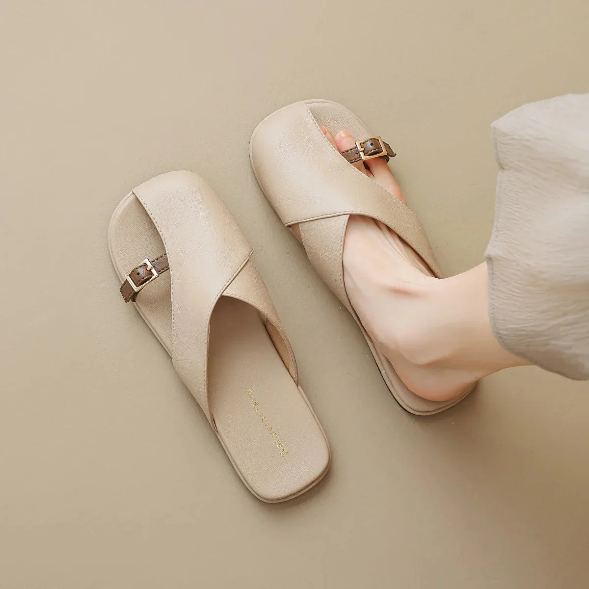 Luella | Sculpted Leather Footbed Sandals