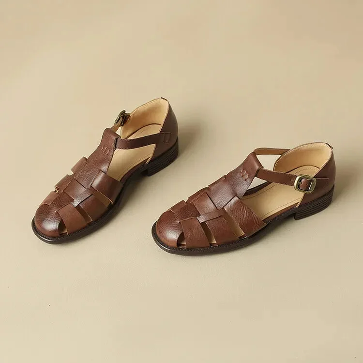 Arminda | Woven Leather T-Strap Sandals
