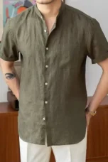 Adélard | Cotton Linen Stand Collar Shirt