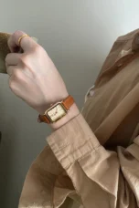 Rectangular Steel Watch, Leather Strap