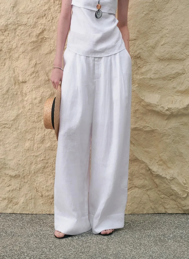 Valentina | Deep Pleated Linen Blend Pants