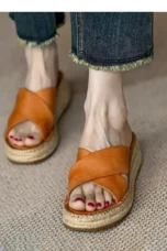 Antonine | Woven Leather Platform Slides