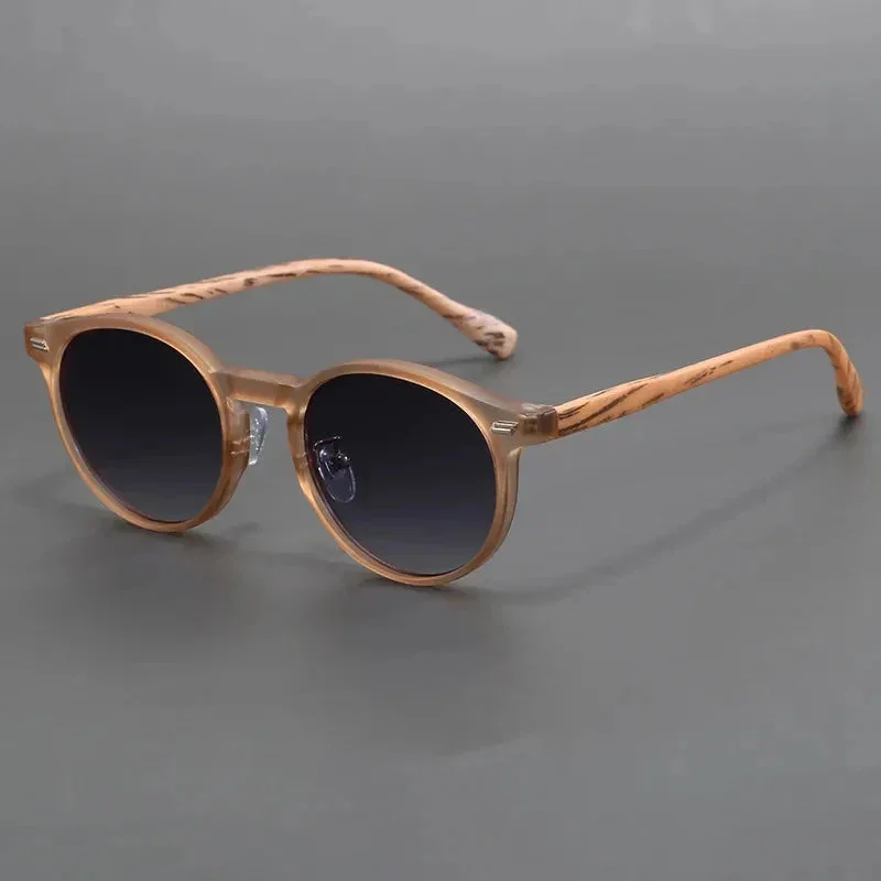 Frosted Wood Effect Round Sunglasses