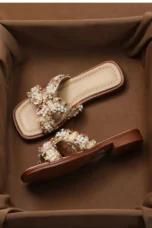 Inez | Pearl Detail Peep Toe Slides