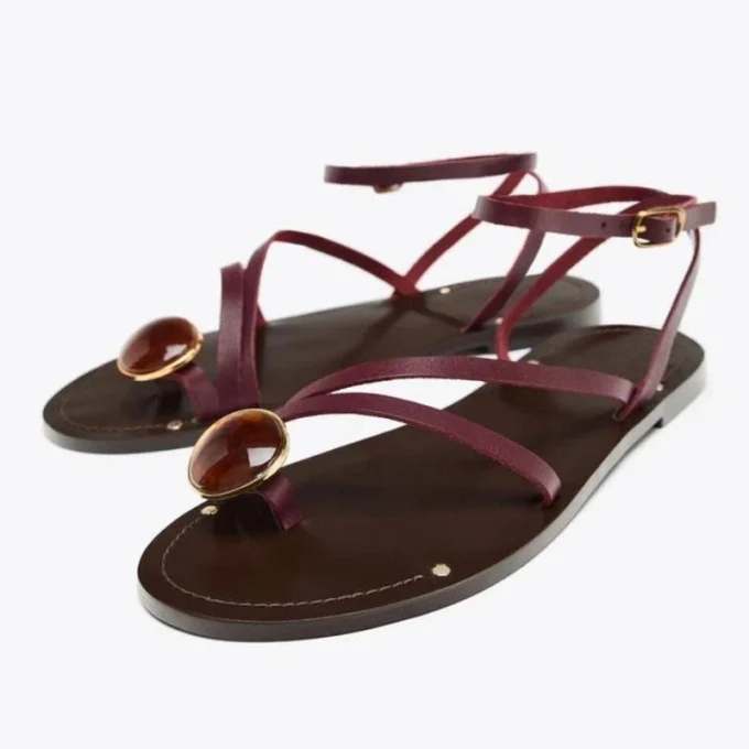 Lenora | Stone Set Ankle Strap Sandals