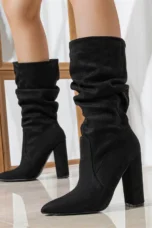 Therese | Pleated Suede Heel Boots