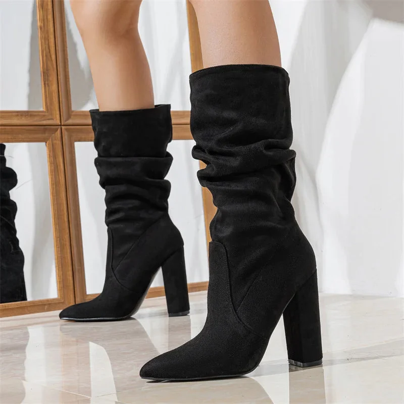 Therese | Pleated Suede Heel Boots