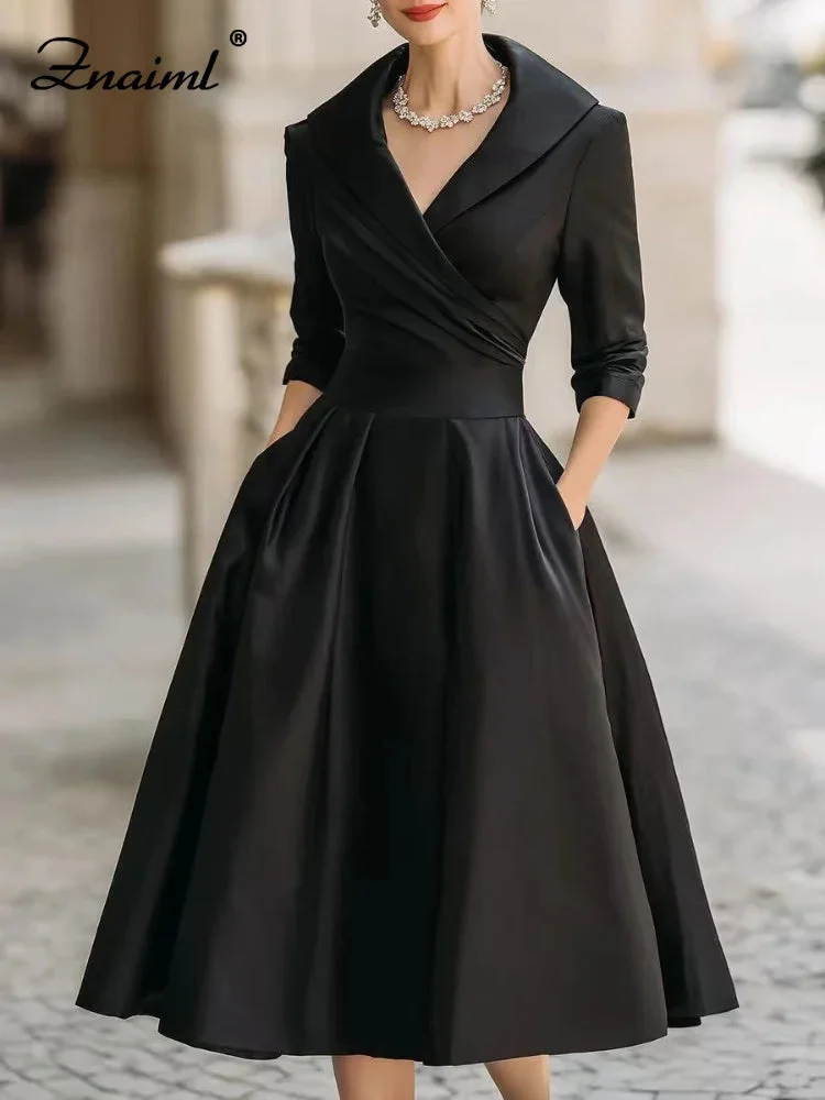 Antonia | Satin Lapel Collar Evening Dress