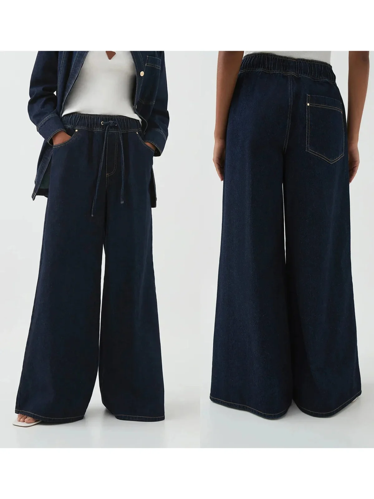 Mariange | Drawstring Wide Leg Denim Jeans