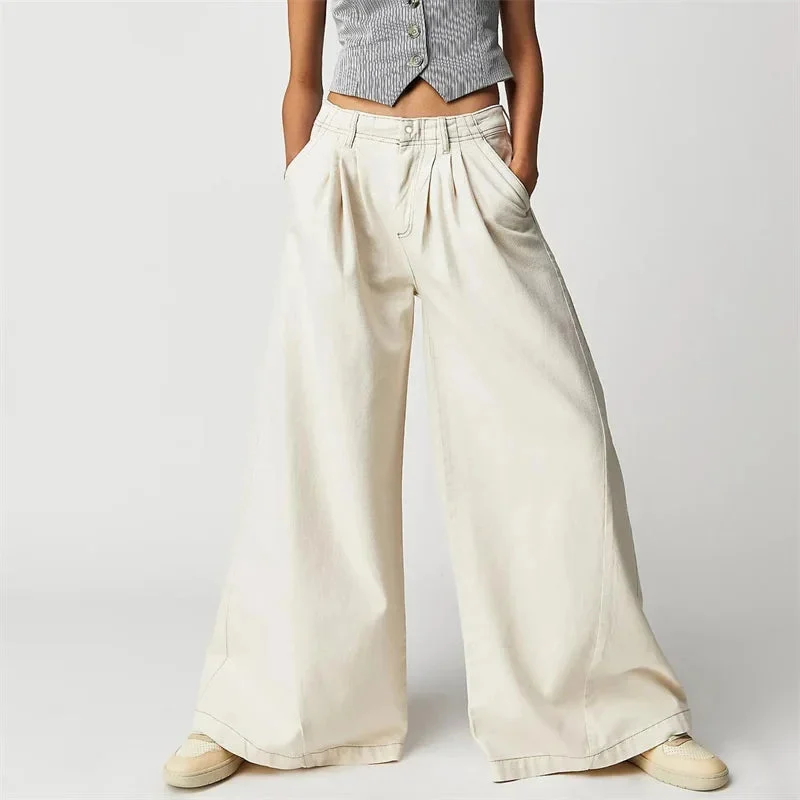 Tharsile | Pleated 100% Cotton Wide Jeans