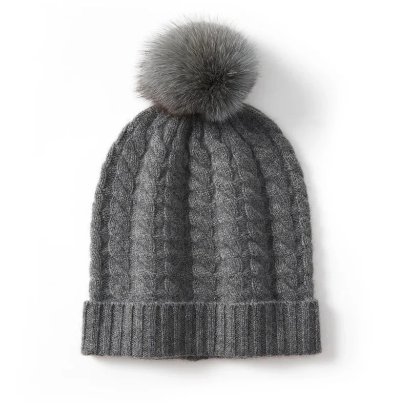 Fine Knit Cashmere Pom Beanie