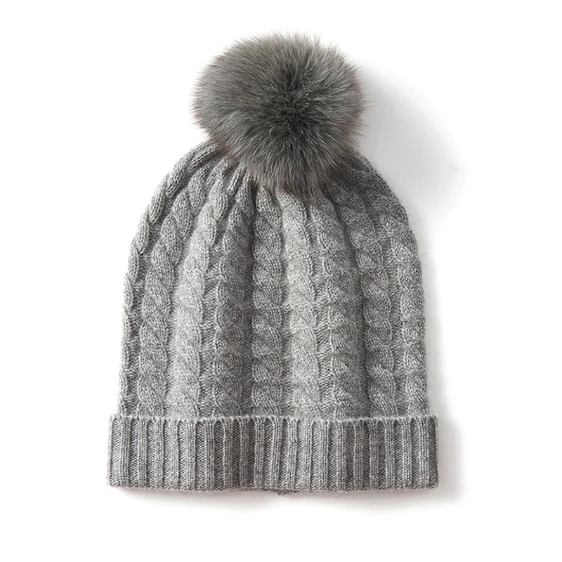 Fine Knit Cashmere Pom Beanie