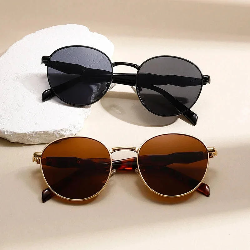 Amber Lens Round Metal Sunglasses