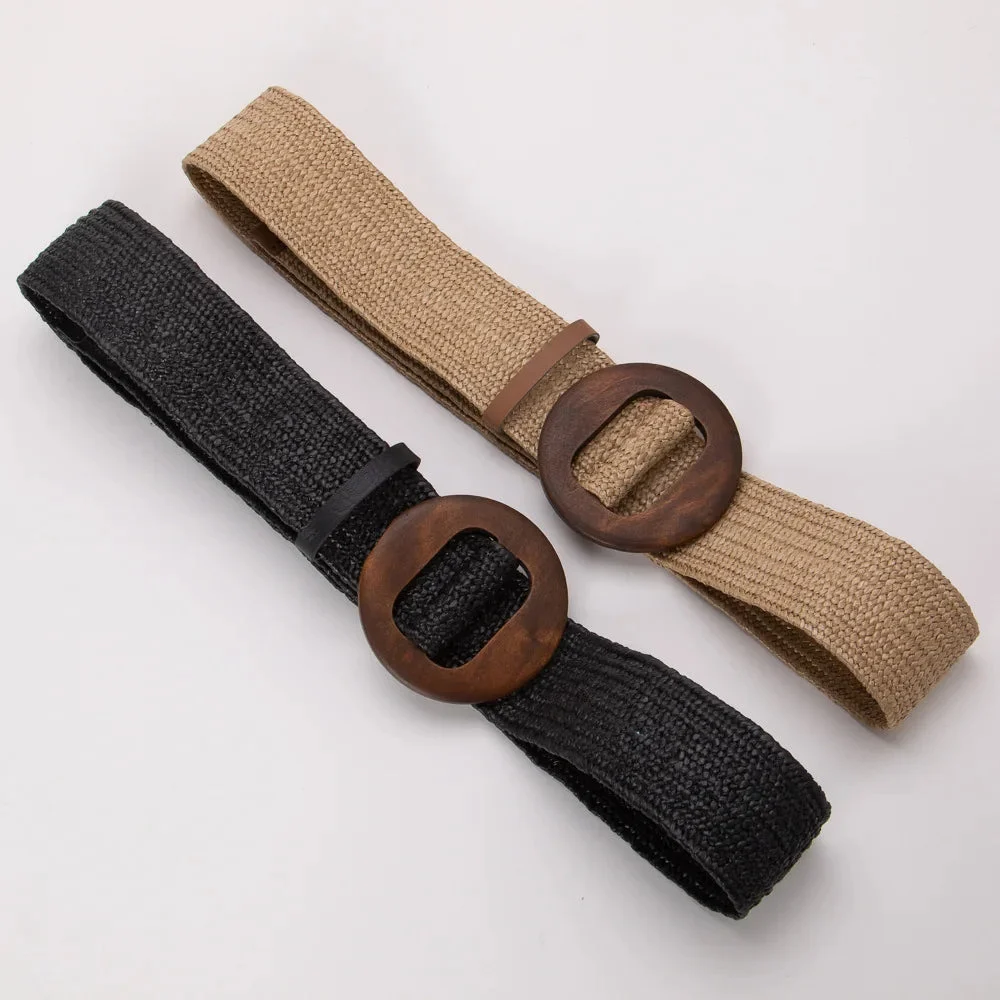 Woven Straw Belt, Wood Ring Buckle