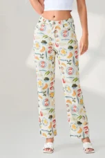 Marcelina | Printed Denim Straight Leg Jeans