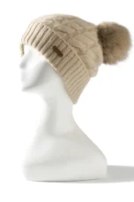 Hand-Knit Cashmere Beanie, Fur Pom