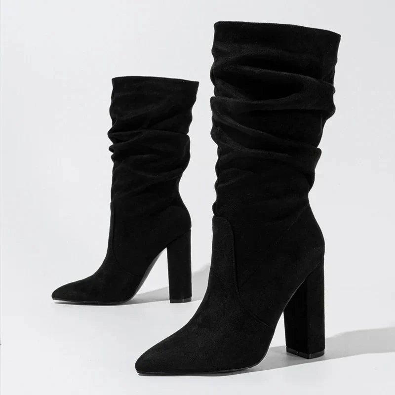 Therese | Pleated Suede Heel Boots