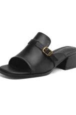 Gerardine | Leather Buckle Mid Heel Slides