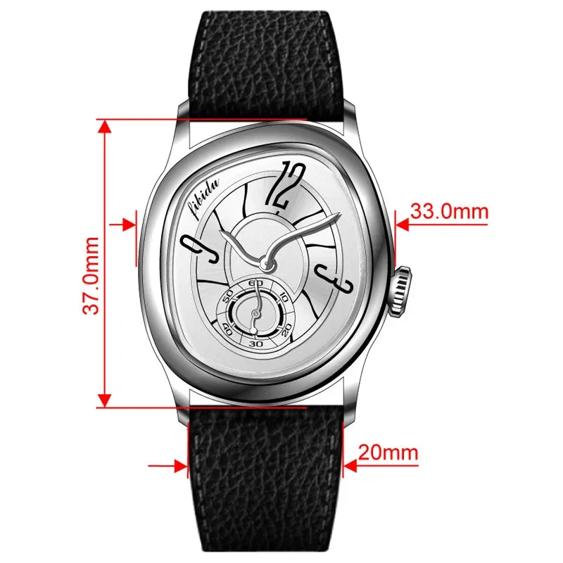 Faceted Steel Watch, Leather Strap
