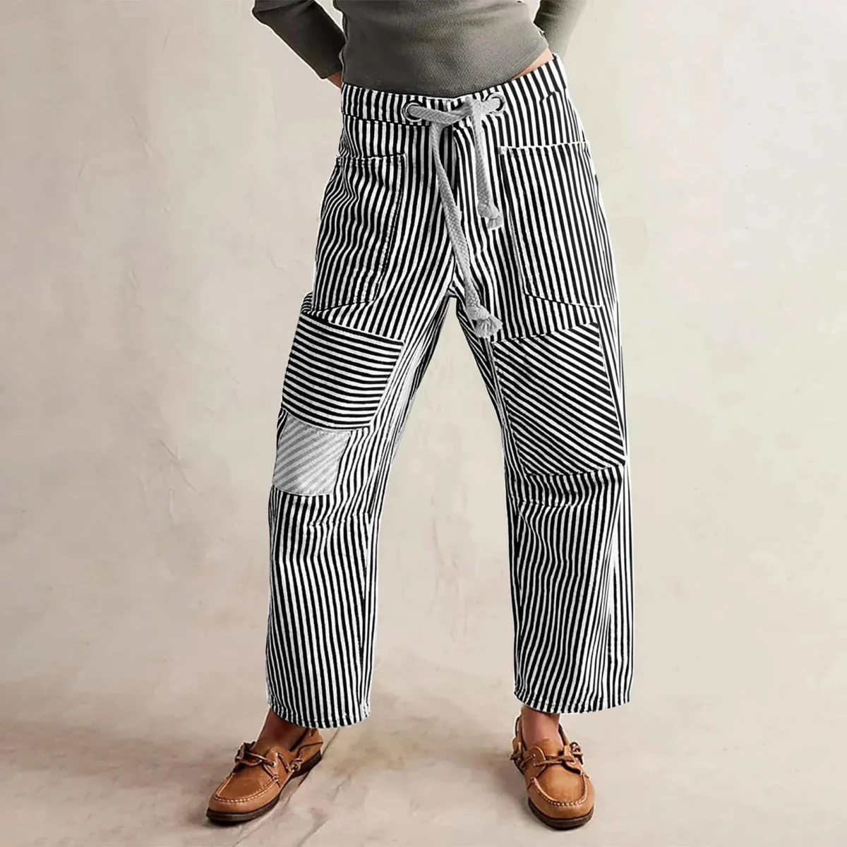 Oralie | Striped Cotton Linen Trousers