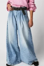Tharsile | Pleated 100% Cotton Wide Jeans
