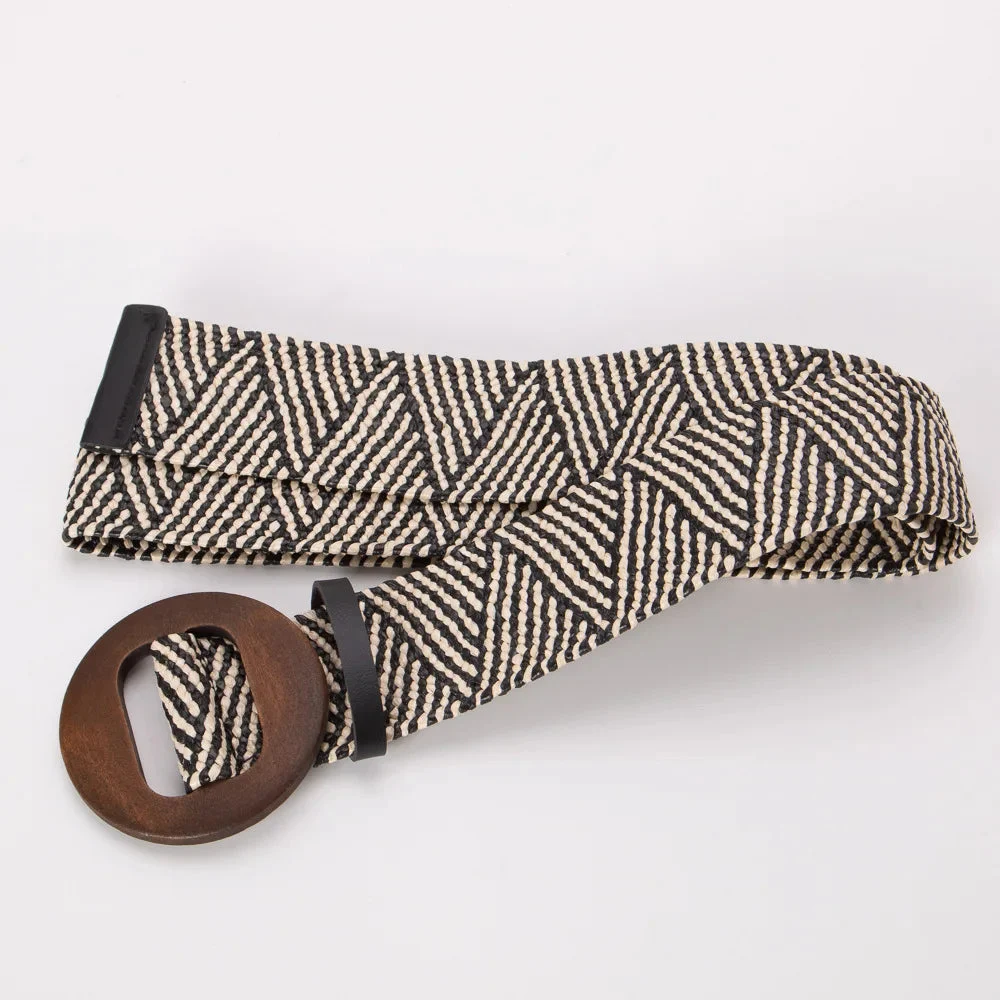 Woven Straw Belt, Wood Ring Buckle